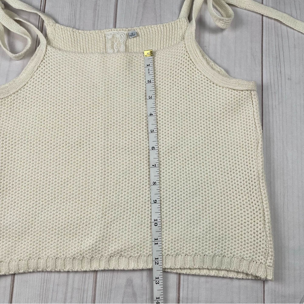 Sadie & Sage Knitted Top Women’s S Cream Boho Tie Shoulder Minimalist Cropped - Picture 11 of 13